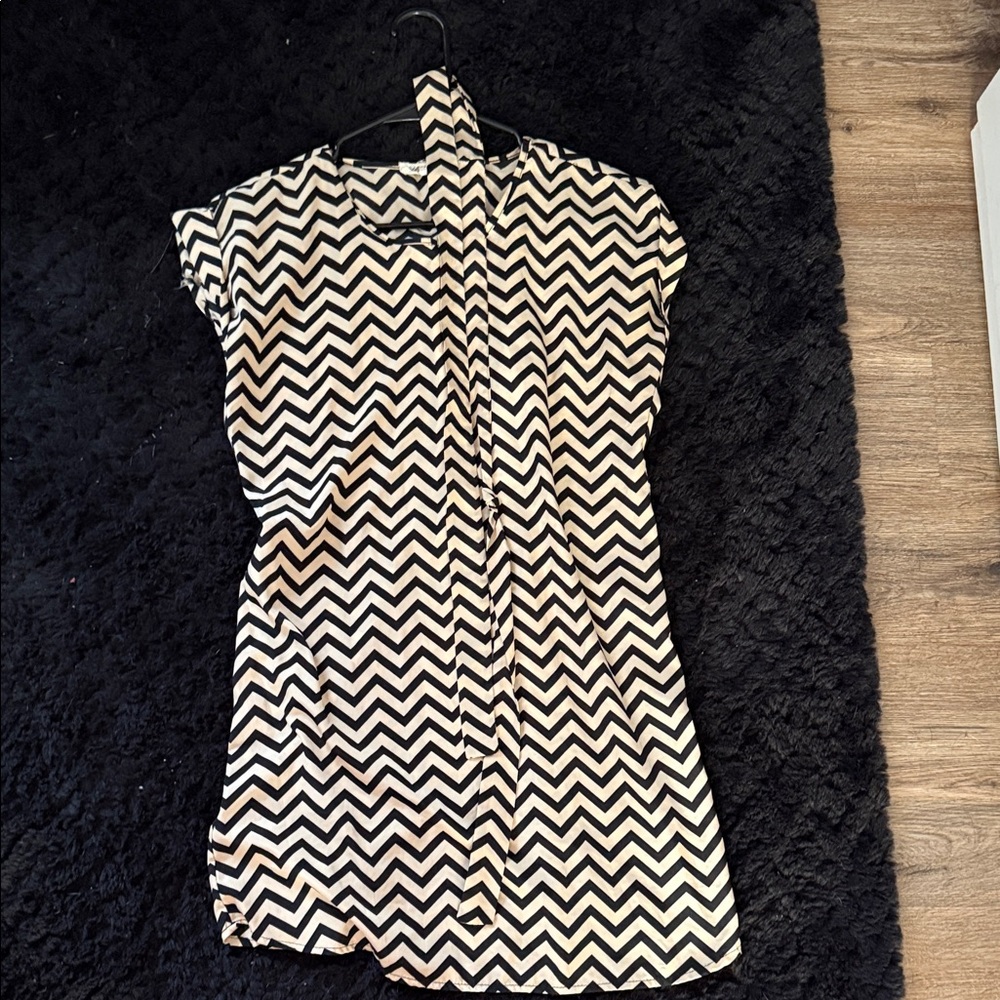 Pink Rose Black and Tan Chevron Dress